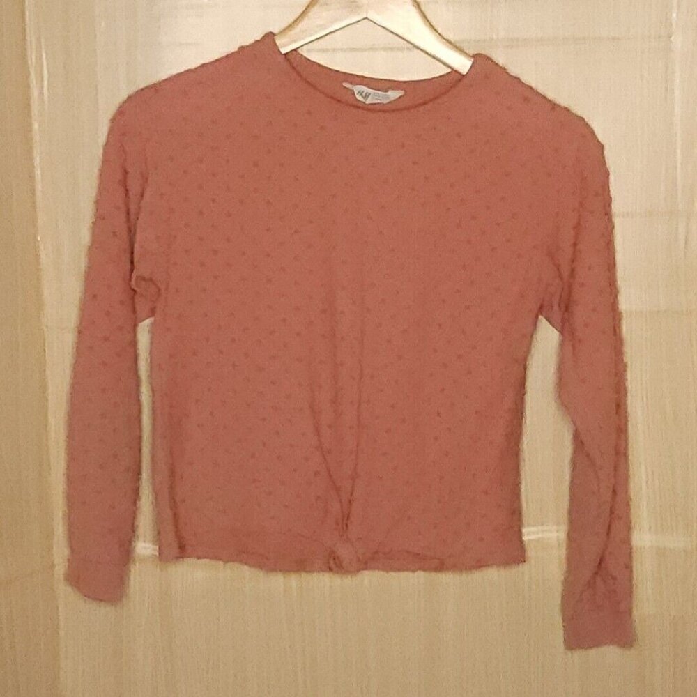 H&M Girl's Dusty Rose Textured Swiss Dot Knit Top 8-10